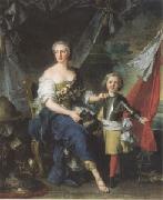 Jean Marc Nattier Mademoiselle de Lanbesc as Minerva,Arming Her Brother the Comte de Brionne and Directing Him to the Arts of War (mk05) France oil painting artist